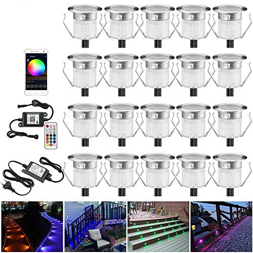 20er WIFI RGB LED Bodeneinbauleuchten terrassenbeleuchtung Arbeitet mit Alexa, Google Home,DC12V Ø31mm IP67 Wasserdicht LED Einbaustrahler Terrassen Full Kit