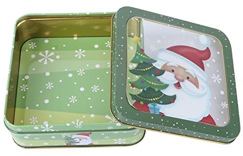 SOIMISS Christmas Tin Cake Tins Cookie Box With Window Holiday Tins Xmas Treat Goody Present Boxes Containers For Christmas Party Supplies