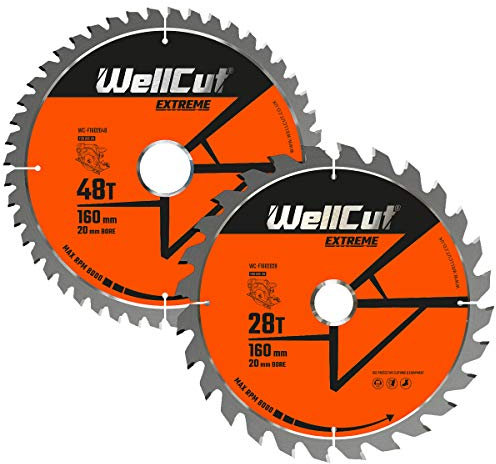 WellCut Extreme TCT Saw Blade 160mm x 20mm Bore 28 & 48 Teeth For Festool TS55