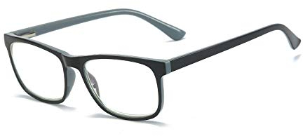 KoKoBin Mode Blaulichtfilter Lesebrille Federscharnier Computerbrille Quadratische HD Anti Blaulicht Brille Herren und Damen (Grau, 1.5, Dioptrien)