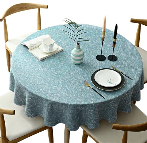 Schwere Runde Tischtuch, Dekorative Einfarbige Tischdecke, Baumwolle Leinen Tischdecke für Küche Esszimmer Haus Tischdekoration, Hellblau, Rund - 160 cm