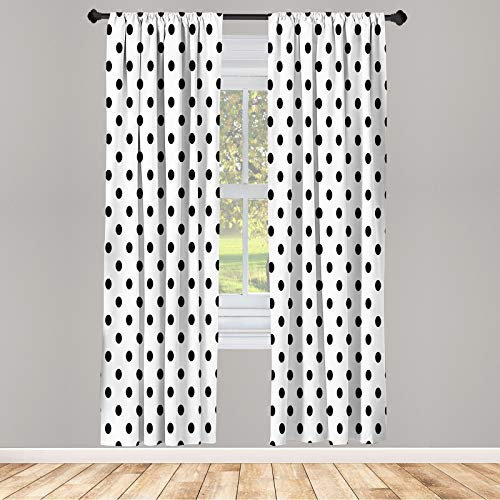 ABAKUHAUS A Pois Tenda in Microfibra, Classic Old Fashioned Circles ripetute Forme Rotonde Retro Illustrazione, Pannelli Set di 2 per Trattamenti Finestra, 150 cm x 175 cm, Nero Bianco