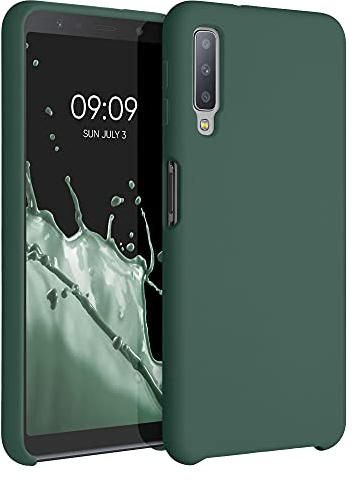 kwmobile Hülle kompatibel mit Samsung Galaxy A7 (2018) Hülle - Silikon Handy Case - Handyhülle weiche Oberfläche - kabelloses Laden - Moosgrün