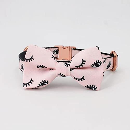 YUEHAN Dog Collar Pink Dog Rose Gold Metal Collar Girl Dog Eyelash Pattern Bow Collar Wedding Dog Collar
