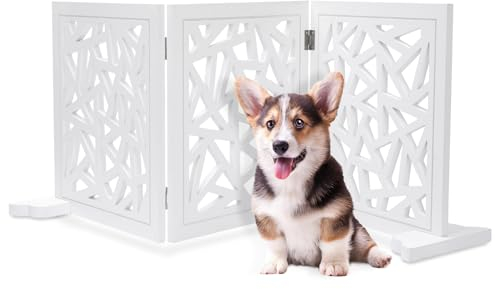 JAZUIHA Absperrgitter für Hunde, Klappbares Hundegitter ohne Bohren, Freistehendes Türgitter mit Füßen, 48 cm hoch für Zuhause, Tür und Treppen