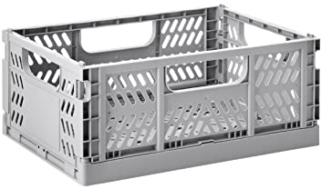 3 Sprouts - Klappboxen Faltbar Stabil - Medium, Stapelbare und Robuste Aufbewahrungslösung für Zuhause und Auto - Grau