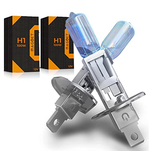 Leuchtmittel H1 100 W Lampe – Xenon-Effekt – Halogenlicht, 12 V, super hell, Fog, Xenon HID, Weiß, für Auto und Motorrad, 2 Stück