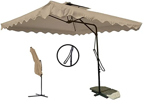 Mediawave Store - Ombrellone Da Giardino con Palo Decentrato e Telo Impermeabile 2.5mt Palo 2.3mt In Metallo, Gazebo, Ombrellone Quadrato, Parasole, Arredo per Esterni, Terrazzo (Ecrù)