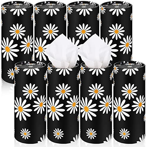 8 Pack Car Tissue Holder with Facial Tissue Bulk Cylinder Round Tissue Boxes for Car Travel Tissues Fit for Car Cup Holder Container (Flower Style)