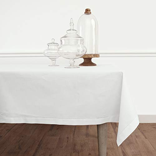 Solino Home Weiße Baumwoll-Leinen-Tischdecke mit Hohlsaum für rechteckige Tische, maschinenwaschbar, Tischdecke für Herbst, Halloween, Thanksgiving, Weihnachten, Urlaub, 147 x 356 cm