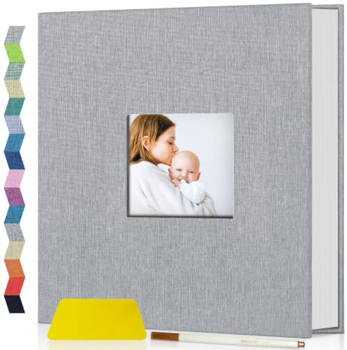 Popotop Fotoalbum selbstklebend mit Bildanzeigefenster, 40 Seiten DIY Scrapbook Album für 10x15 Bilder, Leineneinband Erinnerungsbuch für Baby Hochzeit, mit Scraper und Metallic Stift