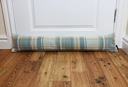 McAlister Textiles Heritage | Zugluftstopper mit Füllung im Tartan-Muster kariert 18cm x 120cm in hellem Blau | wachbarer Deko Windstopper Kissen für Fenster, Türen im Schottenkaro, Tweed