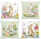 Bonhause 4er Set Kissenbezüge Frühlings Hase 45 x 45 cm Kaninchen Blumen Dekorative Kissenhülle Grün Zierkissenbezüge für Sofa Schlafzimmer Wohnzimmer Garten Zuhause Dekoration