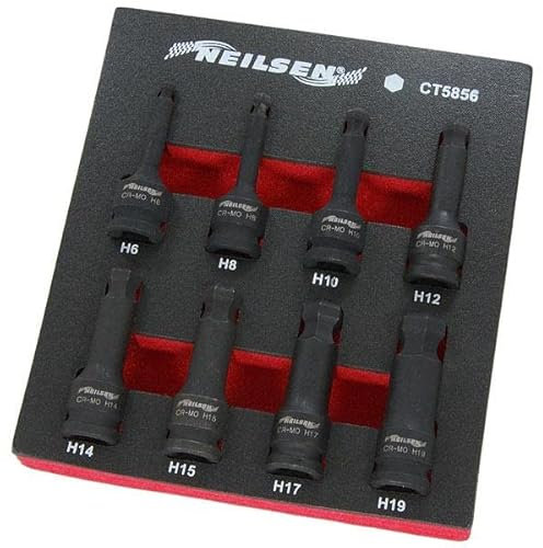 Impact Hex Bit Socket Set Ball End Allen Key Hexagon Sockets 1/2 Dr 8-Piece 78mm Long H6-H19 Chrome-Molybdenum