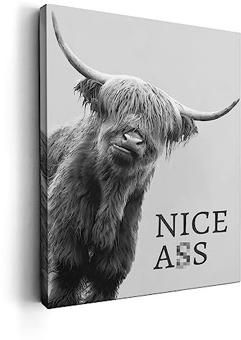 Kasluolo Hochlandkuh Badezimmer-Dekor, Wandkunst, lustiges Kuhbild, Bauernhaus, Rinder, schwarz-weiß, Badezimmer-Gemälde, Wanddekoration für Badezimmer, WC, gerahmtes Kunstwerk, 30,5 x 40,6 cm