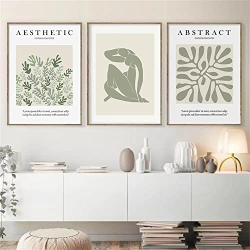 Herfair Premium Poster Set, 3er Poster Set Abstrakt Matisse Modern Wandbilder, Ohne Rahmen Aesthetic Kunstposter, Einfachheit Wanddeko Bilder Schlafzimmer (40x50cm)