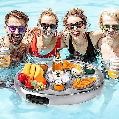 SYFUNLV Vassoio galleggiante 2 in 1, portabevande gonfiabile, 70 x 50 x 10 cm, portabevande per piscina, portabottiglie con 8 fori, per piscina, feste e divertimento in acqua