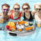SYFUNLV Vassoio galleggiante 2 in 1, portabevande gonfiabile, 70 x 50 x 10 cm, portabevande per piscina, portabottiglie con 8 fori, per piscina, feste e divertimento in acqua