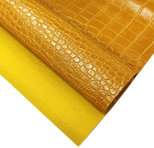 XHT Krokodilleder-Imitat, 30 x 135 cm 3D-Krokodil-Kunstleder, PU Kunstleder Stoff Blatt für DIY Handwerk (Gelb)