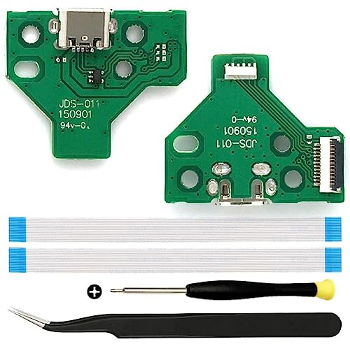 ZHUROUPU JDS-011/JDM-011 Replacement Micro USB Charging Port Adaptor Repair Part Charger Socket Circuit Board with 12 Pin Flex Cable and Led Light for Sony for Playstation for PS4 Wireless Controller