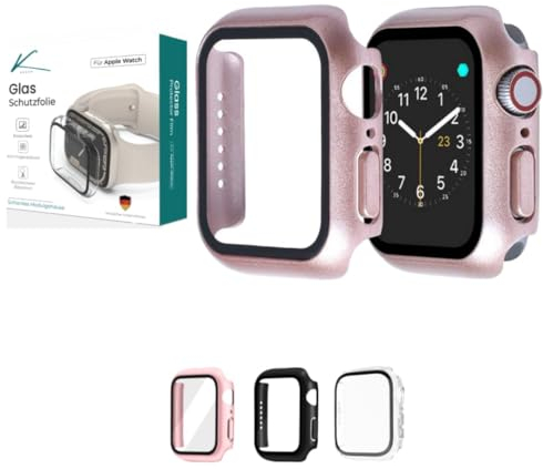 KAAOH 2 Stück Kratzfestes Schutzhülle für Apple Watch Series 7/8/9 Rundum Display Schutz, HD Glas Schutz Case (Pink 41 mm)