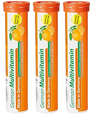 German Multivitamin Drink Effervescnet Tablets 60 Servings Orange Flavour - Vitamin C, E, B1, B2, B6, B12, Biotin, Folic Acid, Niacin, Pantothenic Acid – T&D Pharma – Made in Germany
