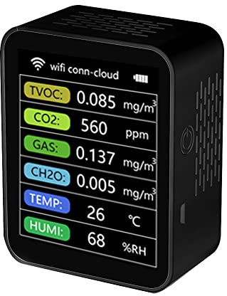 Gsrimgratoe Tuya Smart WiFi CO2 Detector Sensor Monitor de Calidad del Aire TVOC CO2 Gas CH2O Temperatura Humedad Medidor Detector, Negro