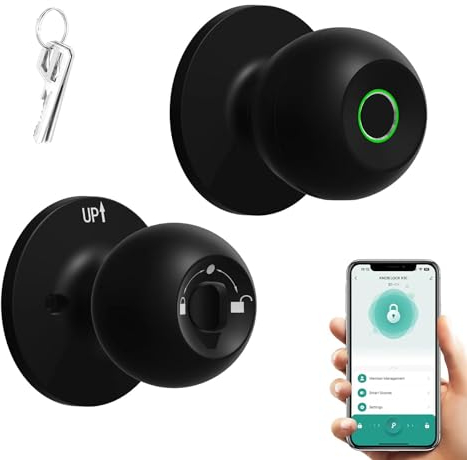 Fingerabdruck Türschloss, fingerprint türöffner, Biometrisches Türschloss, Türschloss Smart Schloss Knaufschloss mit APP-Steuerung Typ-C-Ladegerät, für Schlafzimmer、Wohnungen、Büros、Hotels (Schwarz)