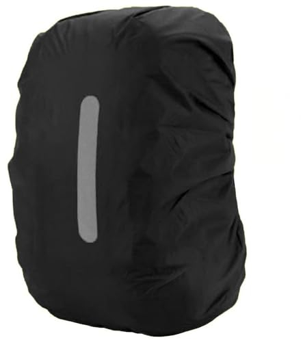 PINEPAN Regenschutz für Schulrucksäcke, wasserdicht, Reflektoren, elastisches Band, Schwarz, 20 l
