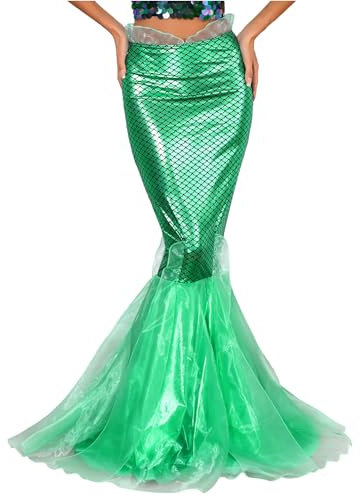 TiaoBug Damen Meerjungfrau Rock Pailletten Röcke Bodenlang Maxirock Kostüm Meerjungfrauenschwanz zum Karneval Fasching Motto Party Outfits Grün B 5XL