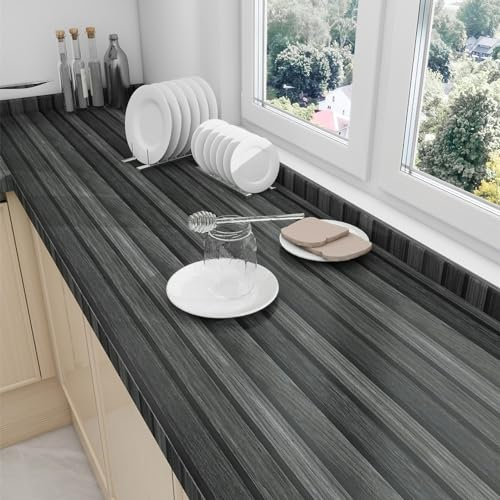 JOLIHOME Pelar y Pegar Efecto Rejilla Madera Papel Pintado Gris Oscuro Autoadhesivo Papel de Contacto Impermeable Plástico Autoadhesivo Vinilo Rollos para Cocina Ducha Salón Decoración 44.5x500cm