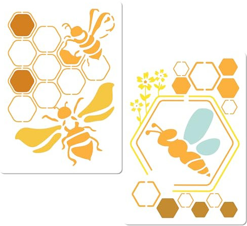GORGECRAFT 2 Stile Bienenwaben-Schablone Wiederverwendbar Kunststoff-Bienenthema Sechseck-Honigkamm-Blume DIY-Zeichnungsvorlagen Für Scrapbooking Malerei Auf Holz Wand Leinwand Möbel Kunsthandwerk