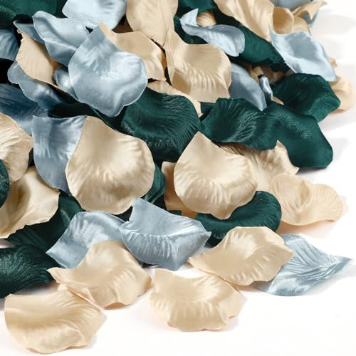 Tigeen 1200 Pcs Silk Rose Petals Artificial Flower Petals for Wedding Flower Girl Basket Aisle Scatter Dinner Centerpieces Party Bridal Shower Romantic Night Decor (Green,Champagne)