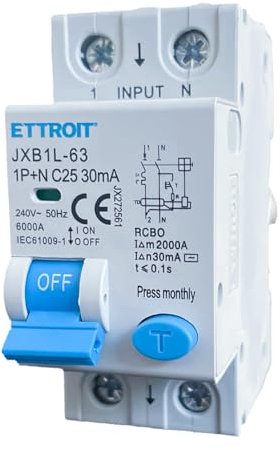 ZOREI Interruttore Magnetotermico Differenziale, 1P+N 6KA 30mA 220V, Occupa 2 Moduli DIN (1P+N 25A 6KA 30mA)