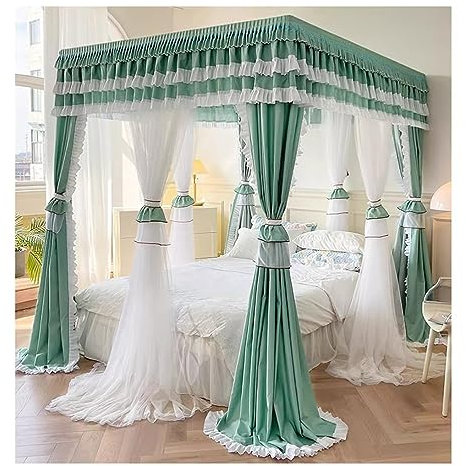 Moustiquaire à baldaquin de lit Vert avec Support, Bordure à Volants Romantique, décoration de Chambre à Coucher de Rideau de lit, 150/180/200/220 cm (Taille : 180X220X210CM)