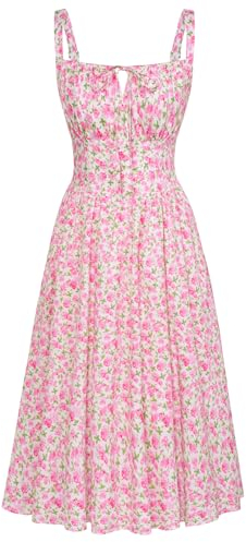 SCARLET DARKNESS Robe à fleurs victoriennes pour femme - Corset médiéval - Robe à bretelles spaghettis, fleurs roses et vertes, L