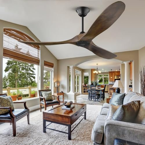 MSHENUED Nussbaum Deckenventilator mit Fernbedienung, Leistungsstarkem Motor, 52’’ (132 cm), 3 Flügel, 6 Geschwindigkeiten auswählen, Holz Deckenventilator für Schlafzimmer Wohnzimmer