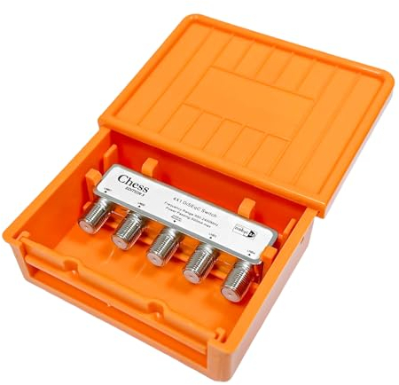 hb-digital DiSEqC Schalter 4/1 Verteiler für Satelliten Switch Empfang 4 Satelliten für 1 Teilnehmer Outdoor LNB Wetterschutz Chess
