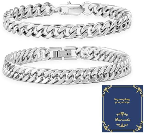 XIANNVXI 2 Pcs 7.5 Mens Chain Bracelets Silver Bracelet for Men Mens Silver Bracelets Stainless Steel Jewellery