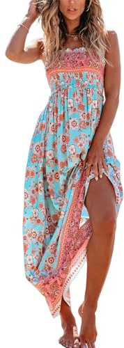 CUPSHE Robe longue d'été à smocks pour femme - Sans manches, avec bretelles spaghetti et volants - Longue robe de plage formelle, Taille XS