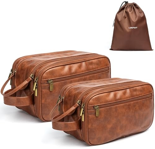 Laripwit Kulturbeutel Herren PU-Leder Kulturtasche Set Wasserdicht Waschtasche für Reise Toiletttasche Männer Organizer Dopp Kit Kosmetiktasche im Badezimmer mit einem Nass-Trockenbeutel