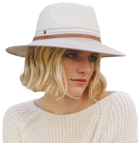 House of Ord Cape Town Bella Fedora Sonnenhut Damen Faltbarer Strohhut Sommerhut mit UV Schutz - in Größe M/58cm in 6 Farben - Größe: L/XL: 61 cm Farbe: Ivory/Stone