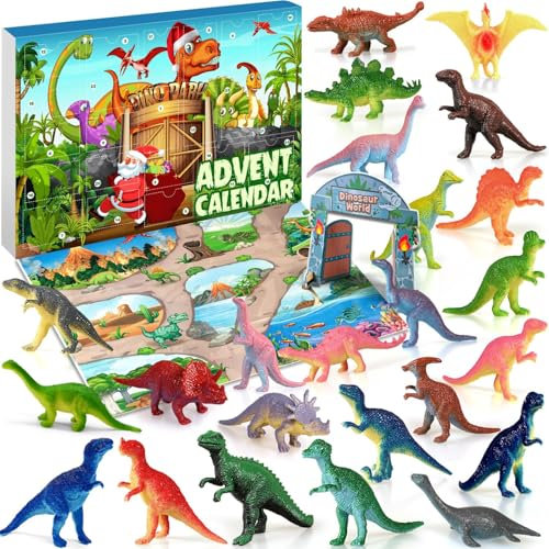 iZoeL Adventskalender 2024 Dinosaurier Kinder Jungen Dino Adventskalender 24 Dinosaurfiguren Füllung Weihnachten Geschenk 3-12 Jahre