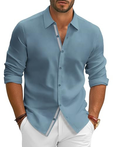 Camisa Tradicional Bávara para Hombre Manga Larga Sin Plancha Estilo Casual y Formal Azul XL