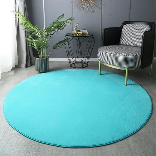 Hearda Teppich Rund, Einfarbiges Reppich Schlafzimmer, Korallenfleece Innenbereich Runder Teppich, Waschbarer rutschfest Teppich, fürs Wohnzimmer, Kinderzimmer, Büro (60cm,Hellblau)