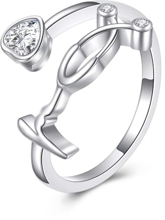 ONEFINITY Stethoskop Ring 925 Sterling Silber Einstellbar Herzschlag EKG Stethoskop Schmuck Geschenk für Medizinstudent Arzt Krankenschwester