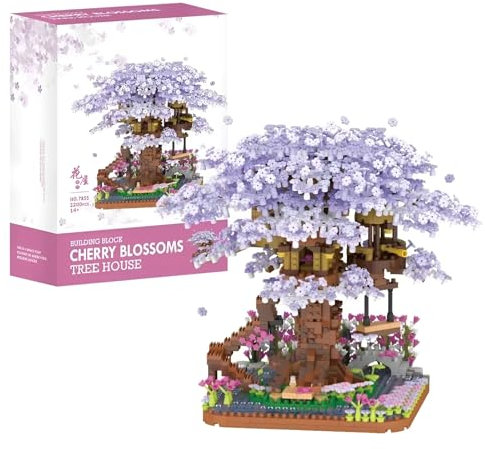 Kirschblüte Baumhaus Bausteine Bausatz, 2200 Teile Mini Kirschblüte Baumhaus Bonsai Baum Bausteine Set, Japanische Kirschblütenbaum Modellbausatz, DIY Kreatives Botanik Kollektion Deko Geschenk (7855)