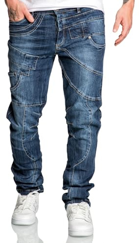 REPUBLIX Herren Männer Regular Straight Fit Destroyed Design Jeans Hose R7029 Dunkelblau W30/L32