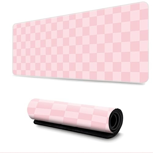 Hearda Tapis de Souris XXL/XL/L, Imprimé en Damier Tapis de Souris Gamer, Tapis Souris avec Bords Cousus, Tapis de Souris en Base Antidérapante, Convient pour Gaming (1200x600x3mm,Rose)