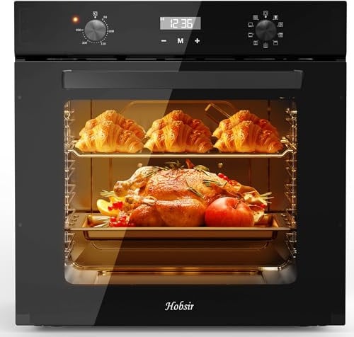 Hobsir Four électrique Encastré, 60cm Four, Grande Capacité 60L, 9 Fonctions de Cuisson, Convection 250°C, 120-Min Minuterie, Four Encastrable 2.2kW, Boutons de Commande